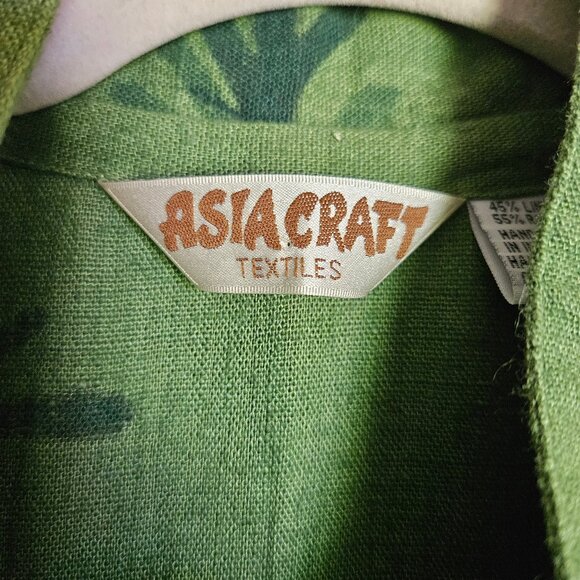 Asiacraft Gently Used Green Linen/Rayon Banded Collar Tunic & Skirt  Sz L - Picture 5 of 9